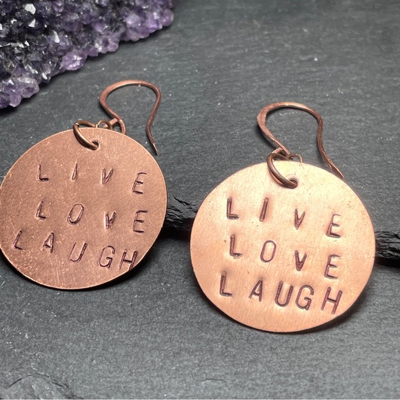Artisan Copper Disc 'Live Love Laugh' Earrings - Picture 6 of 9